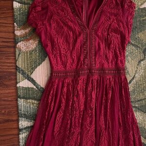 Burgundy maxi dress lace detail
